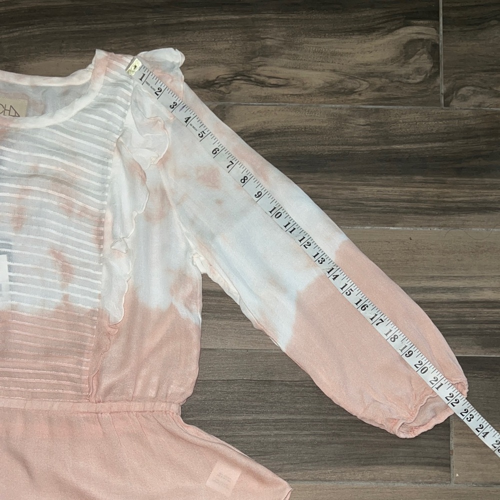 Chaser Dip Dye Pink and White Tie-Dye Ruffle Peplum Blouse Large - Picture 8 of 13